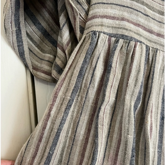 VTG 70s handmade linen cottagecore Lagenlook striped dress S - Picture 5 of 7